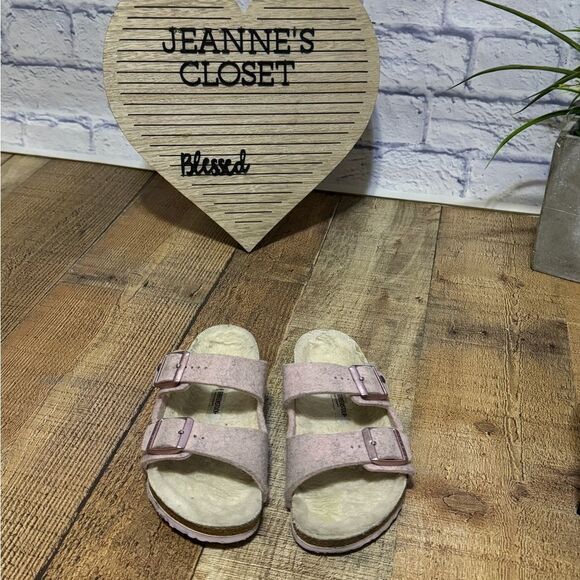 Birkenstock ARIZONA Double WOOL SLIDE Sandal Blush Pink Unisex 34 narrow - Picture 14 of 16